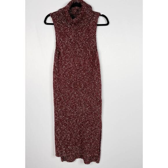 Anthropologie XS Bordeaux Red Flowy Maxi Tunic Sweater Turtleneck Sleeveless - Picture 1 of 15